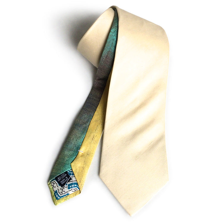 Silk Necktie With Art Print Tail<span>Raw Silk With Silk Twill Tail</span>