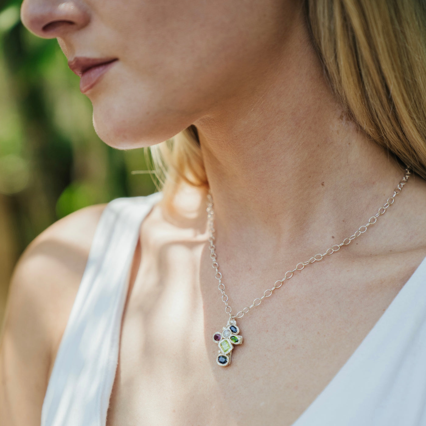 Brilliant Faith Cross Necklace<span>One-of-a-Kind, Pure Silver & Stone</span>