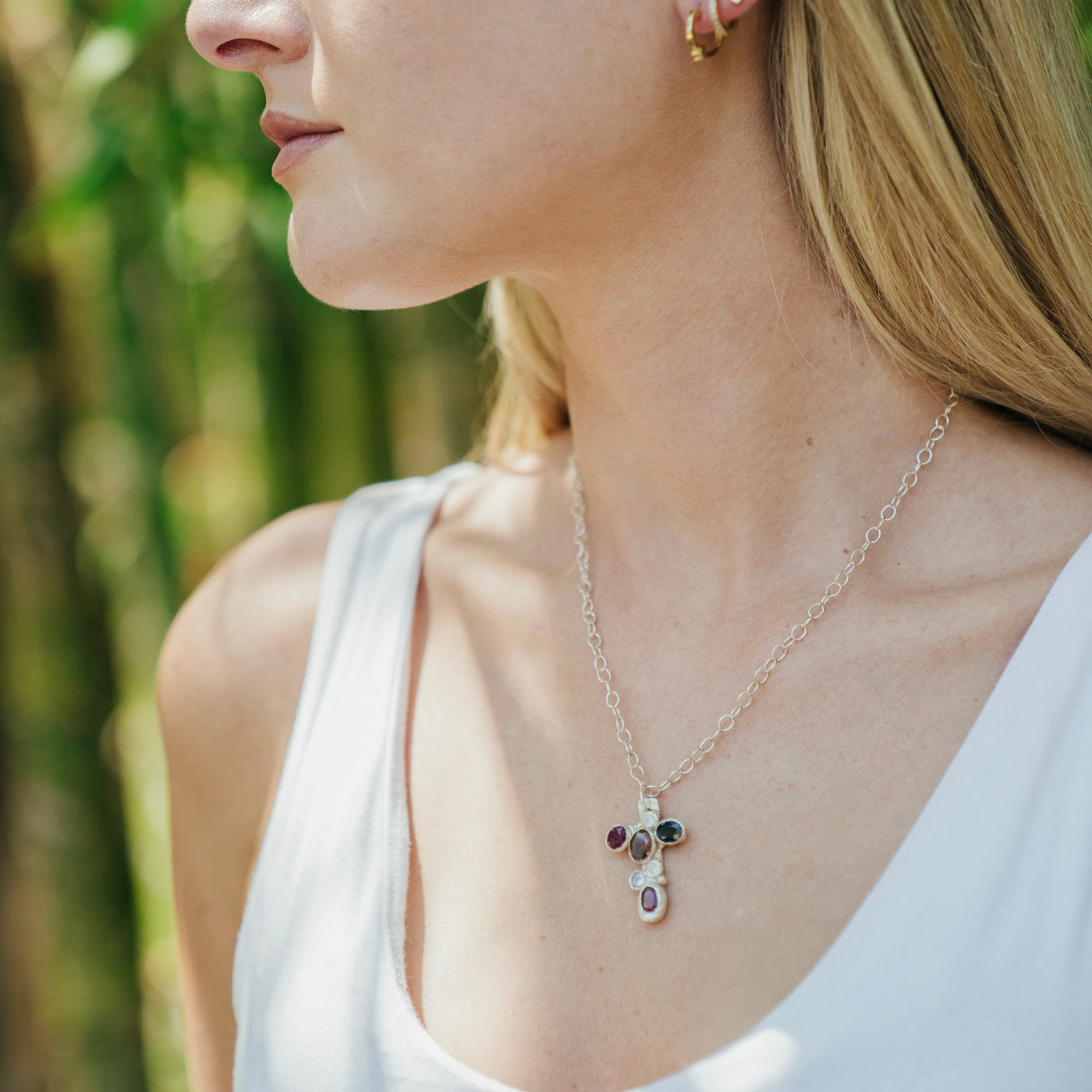 Brilliant Faith Cross Necklace<span>One-of-a-Kind, Pure Silver & Stone</span>