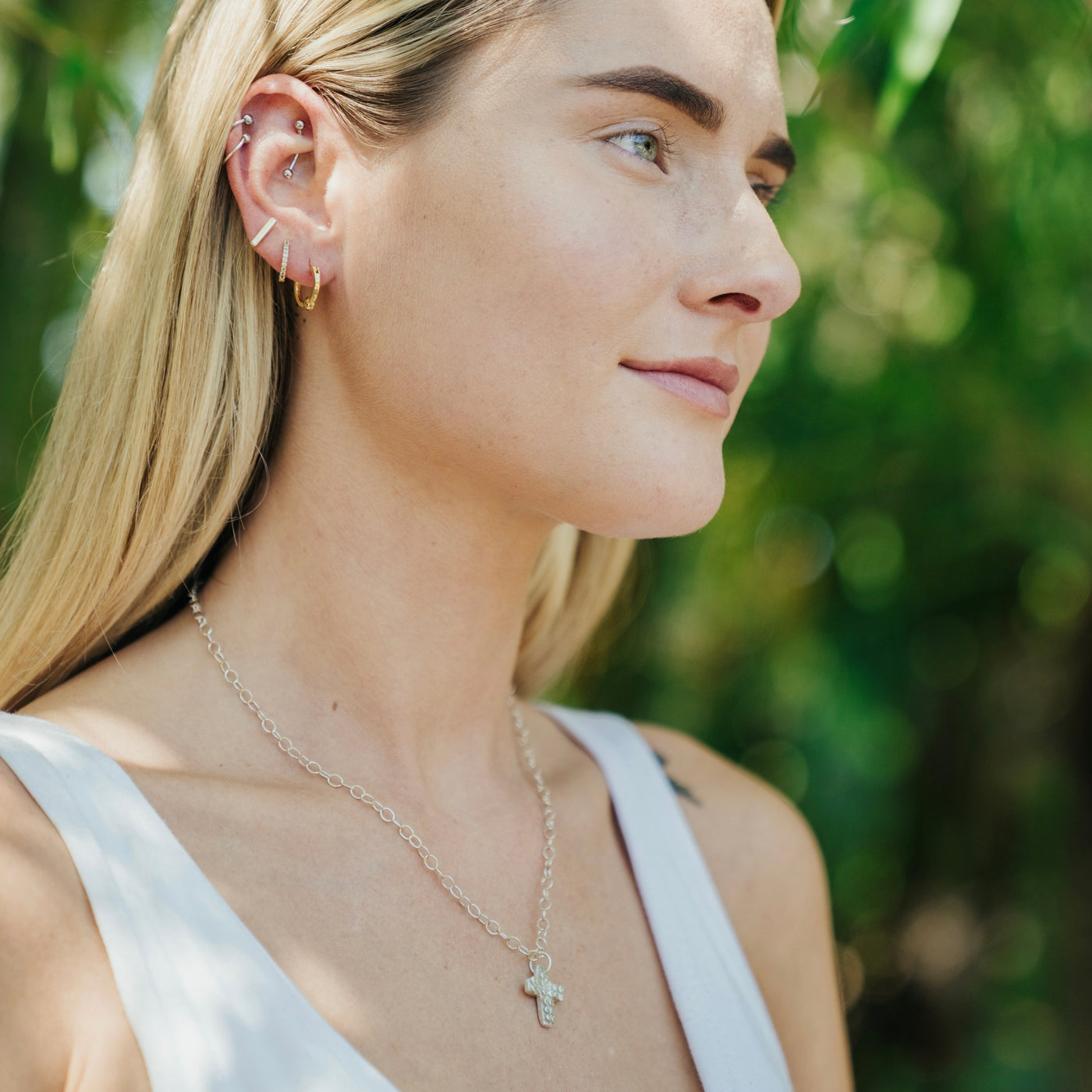 Brilliant Faith Cross Necklace<span>Nail Cap Pattern, Pure Silver</span>