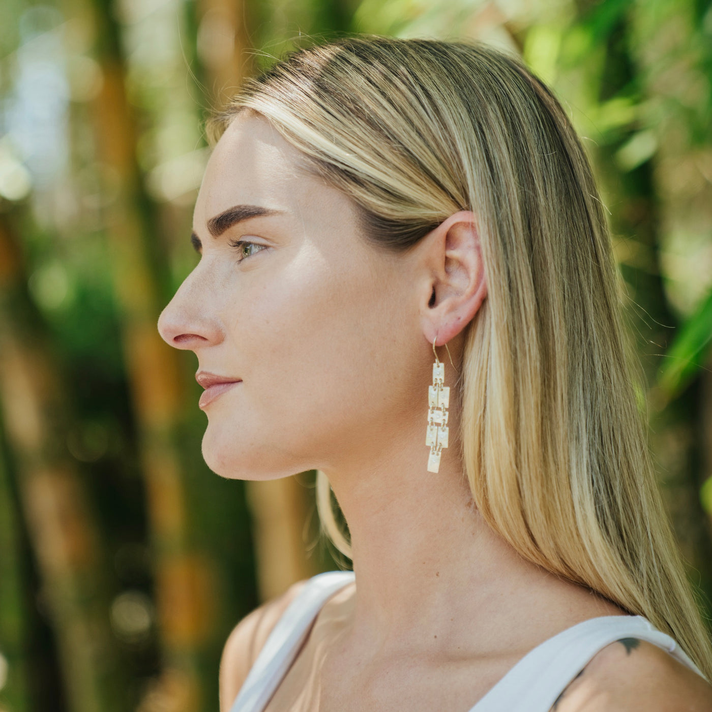 Silver Tile Links Earrings<span>Pure Silver, Argentium, CZ Stone</span>